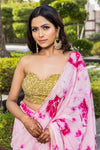 Pinky -Tie and dye garara saree with gold sequin blouse