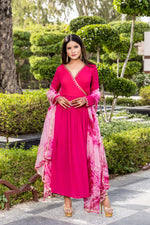 Angana -Rani pink angrakha suit with tie and dye dupatta