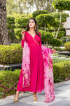 Angana -Rani pink angrakha suit with tie and dye dupatta