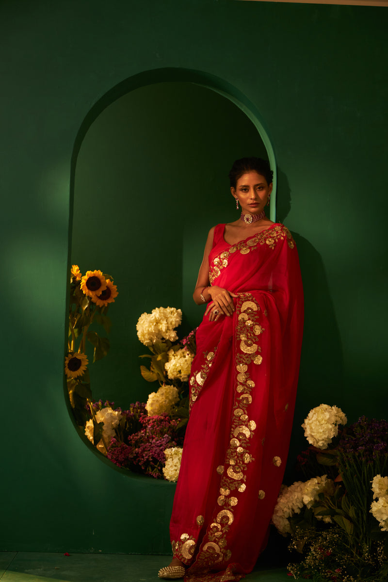 Silk Saree With Patti Work