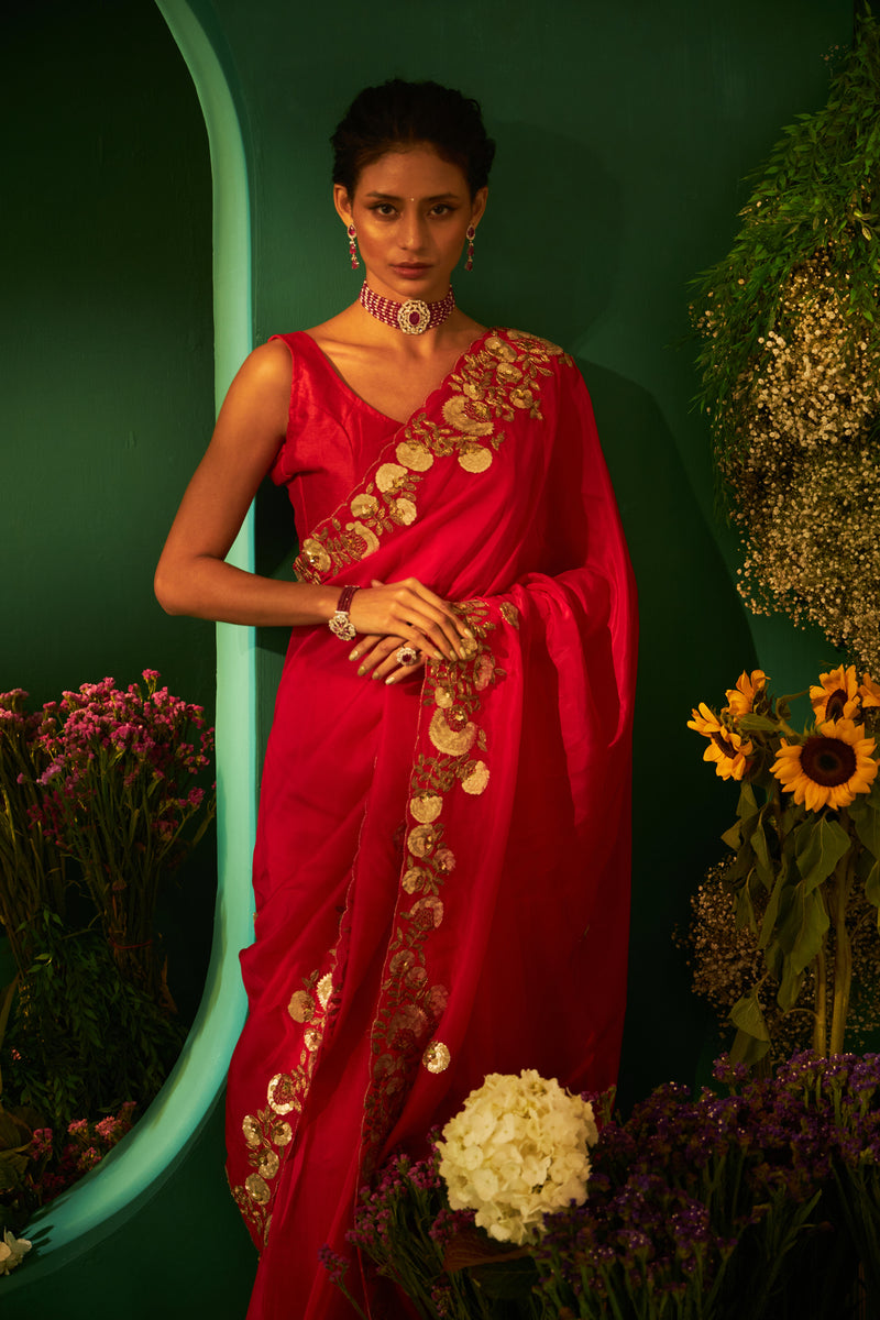 Silk Saree With Patti Work