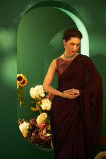 Wine Chiffon Saree With Laser Cut Daana Work