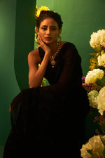 Black Chiffon Saree With Laser Cut Daana Work