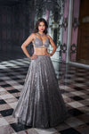 Antique Silver Miror Work Lehenga Set by Seema Gujral - Lotus Bloom Canada