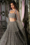 Antique Silver Lehenga Set by Seema Gujral - Lotus Bloom Canada