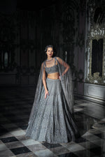 Dark Grey Sequin Lehenga Set by Seema Gujral - Lotus Bloom Canada