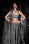 Dark Grey Sequin Lehenga Set by Seema Gujral - Lotus Bloom Canada