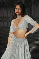 Light Grey Sequin Lehenega Set by Seema Gujral - Lotus Bloom Canada