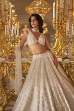 Ivory Three-Dimensional Lehenga Set by Seema Gujral - Lotus Bloom Canada