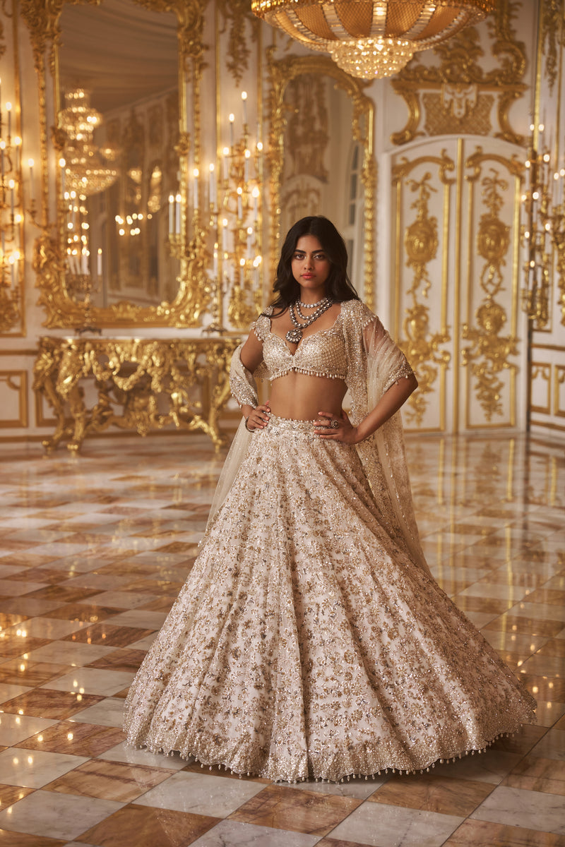 Ivory Sequin Lehenga Set by Seema Gujral - Lotus Bloom Canada