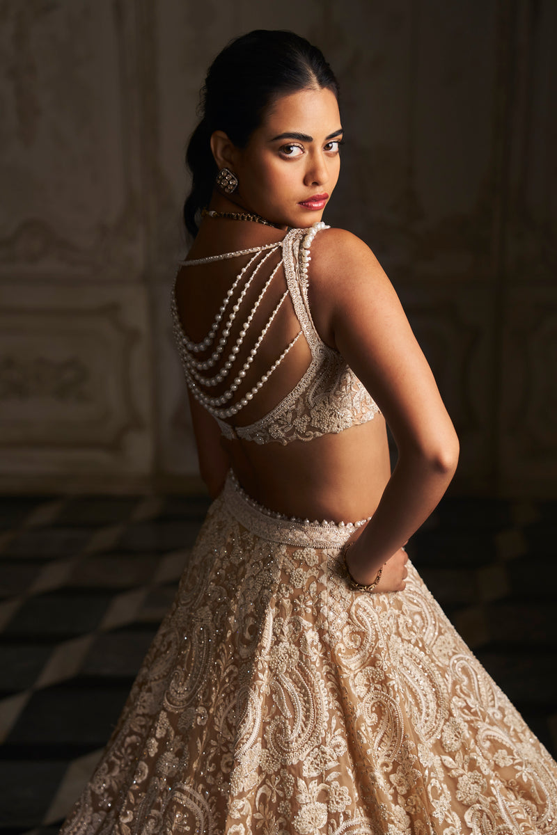 Nude Paisley Lehenga Set by Seema Gujral - Lotus Bloom Canada