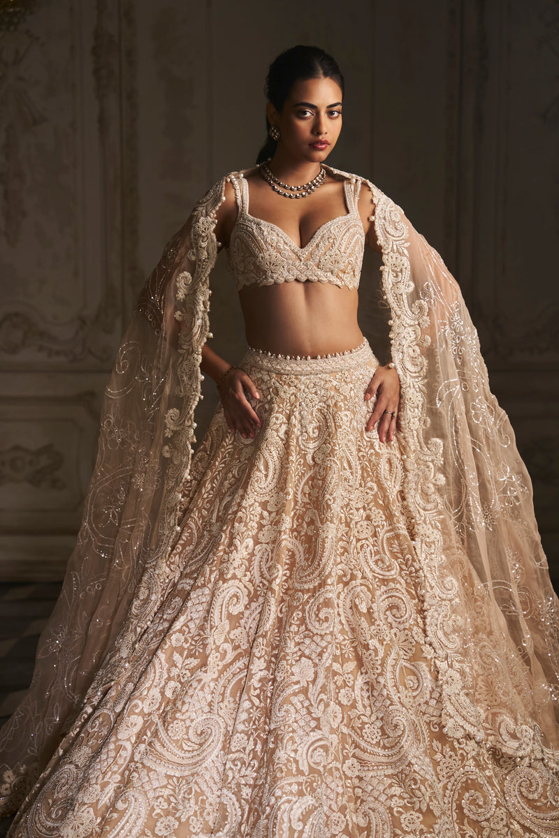 Nude Paisley Lehenga Set by Seema Gujral - Lotus Bloom Canada