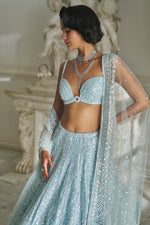 Powder Blue Sequin Lehenga Set by Seema Gujral - Lotus Bloom Canada