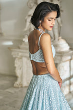 Powder Blue Sequin Lehenga Set by Seema Gujral - Lotus Bloom Canada