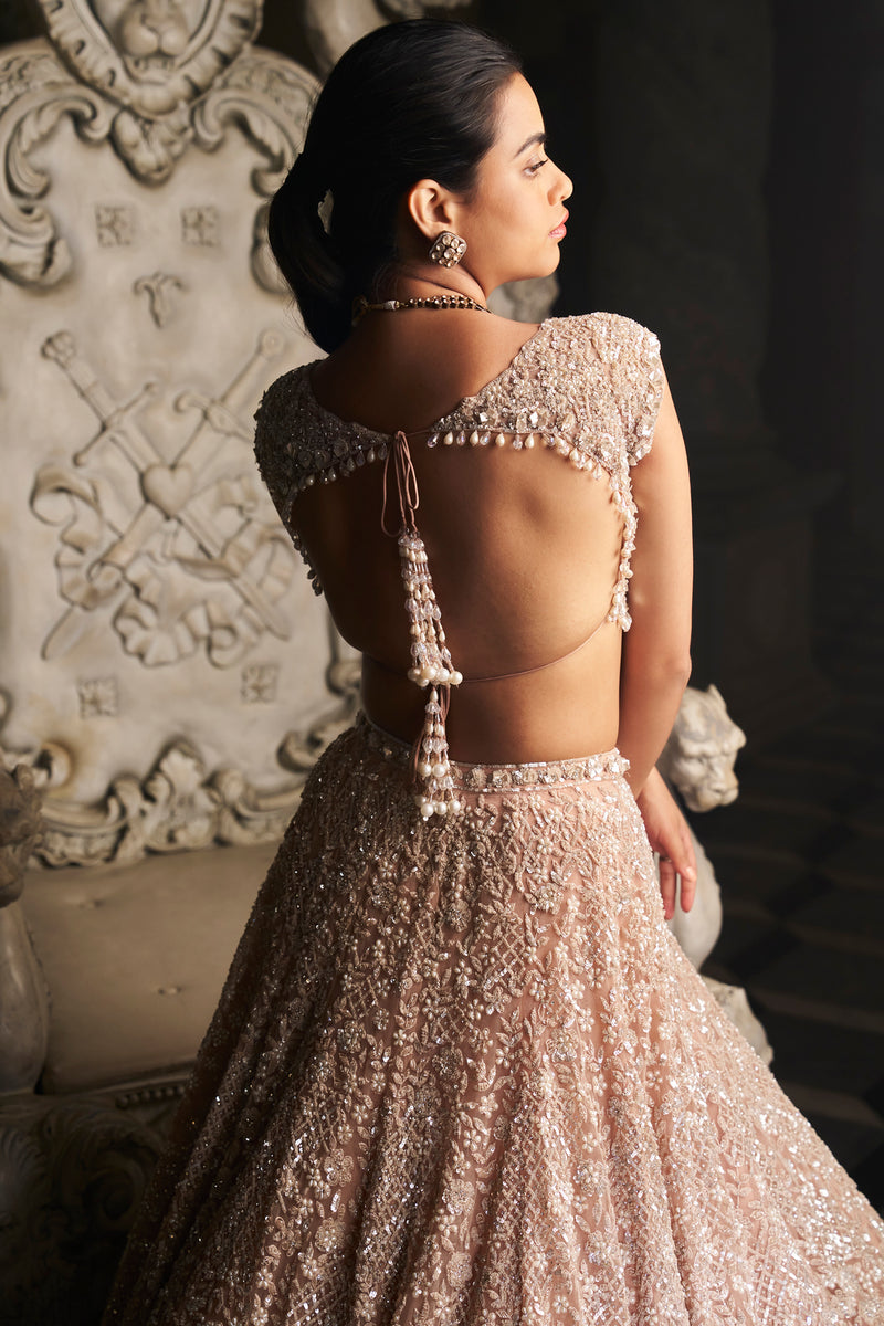 Champagne Sequin Lehenga Set by Seema Gujral - Lotus Bloom Canada