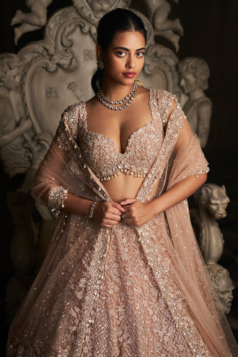 Champagne Sequin Lehenga Set by Seema Gujral - Lotus Bloom Canada