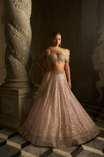 Powder Peach Sequin Lehenga Set by Seema Gujral - Lotus Bloom Canada