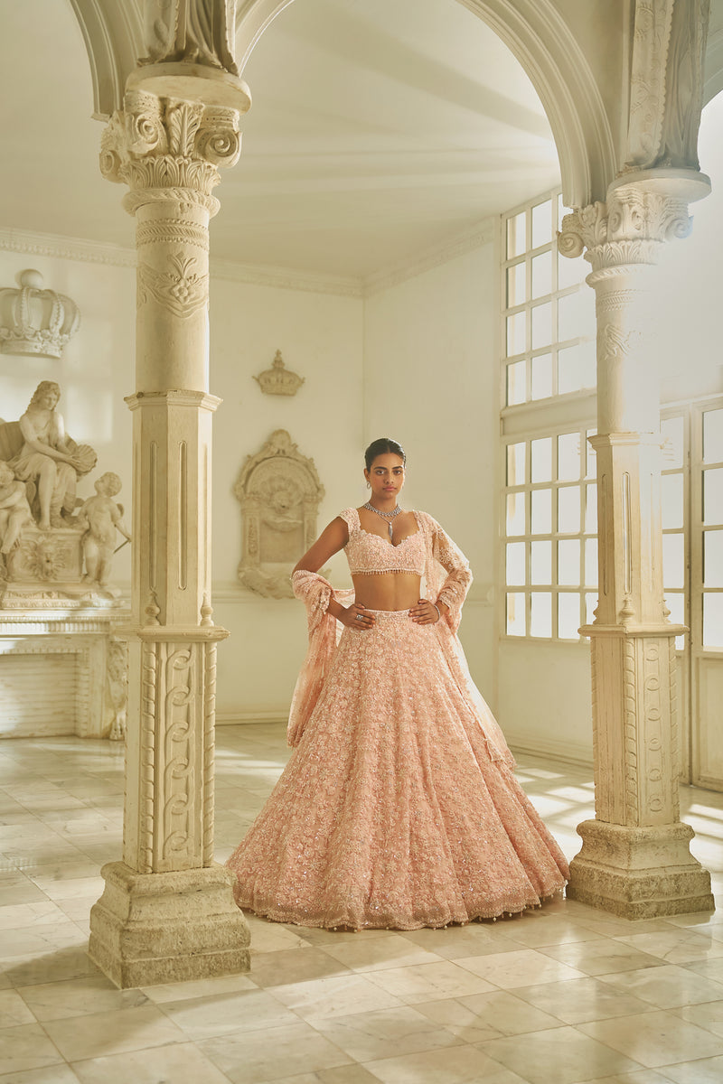 Powder Pink Floral Lehenga Set