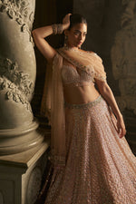 Powder Peach Sequin Lehenga Set by Seema Gujral - Lotus Bloom Canada