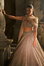 Powder Peach Sequin Lehenga Set by Seema Gujral - Lotus Bloom Canada