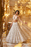 White Sequin Lehenga Set by Seema Gujral at Lotus Bloom