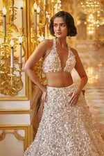 White Sequin Lehenga Set by Seema Gujral at Lotus Bloom