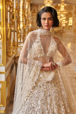 White Sequin Lehenga Set by Seema Gujral at Lotus Bloom