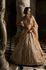 Gold Mirror Work Lehenga Set by Seema Gujral - Lotus Bloom Canada