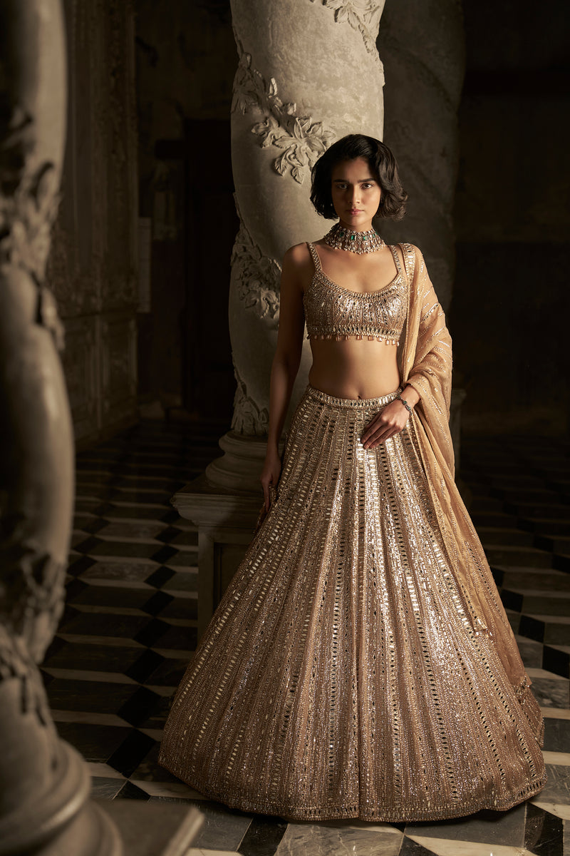 Gold Mirror Work Lehenga Set by Seema Gujral - Lotus Bloom Canada