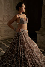 Coffee Chandelier Lehenga Set by Seema Gujral - Lotus Bloom Canada