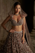 Coffee Chandelier Lehenga Set by Seema Gujral - Lotus Bloom Canada