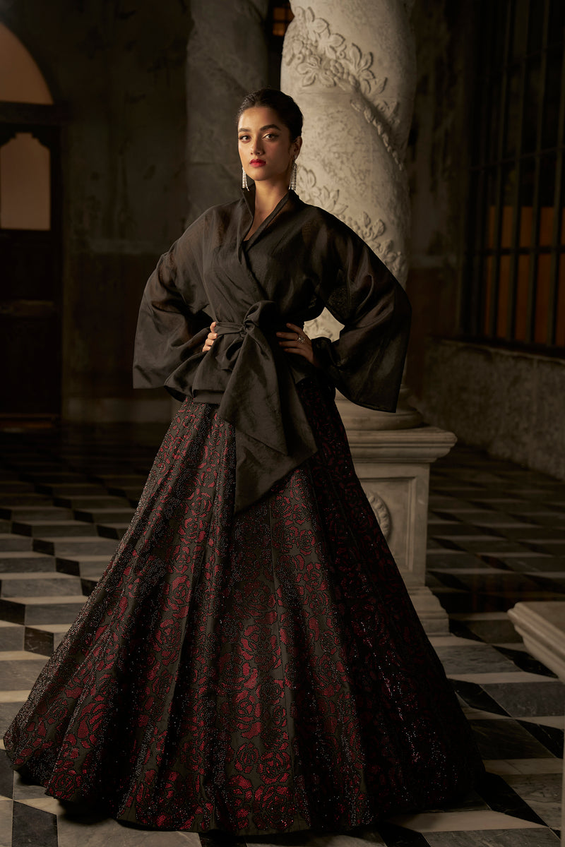 Black Crystal Lehenga Set by Seema Gujral - Lotus Bloom Canada