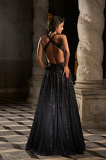 Navy Sequin Gown by Seema Gujral - Lotus Bloom Canada