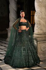 Emerald Green Sequin Lehenga Set by Seema Gujral - Lotus Bloom Canada