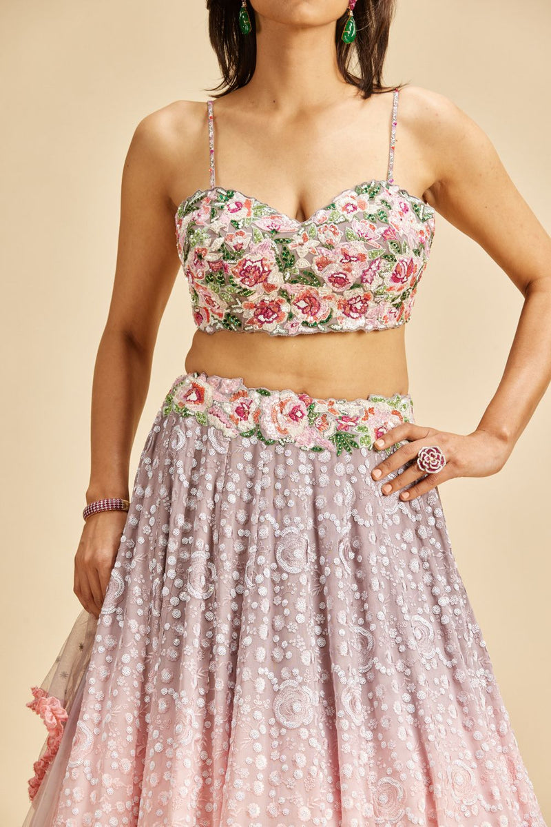 BLUSH TO LILAC SHADED LEHENGA SET