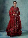 A Red Cotton Silk Anarkali Gown With Attached Cotton Slip And Organza Dupatta