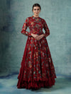 A Red Cotton Silk Anarkali Gown With Attached Cotton Slip And Organza Dupatta