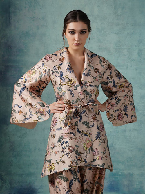 A Cotton Printed Silk Jacket With Dhoti Pants
