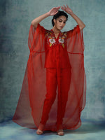 Cotton Silk Pant And Top Topped With Organza Kaftaan