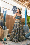 BLUE SCALLOP BUSTIER WITH EMBELLISHED LEHENGA AND DUPATTA