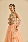 PEACH GATHERED LEHENGA SET