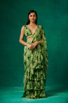 Green Floral Print Drape Saree