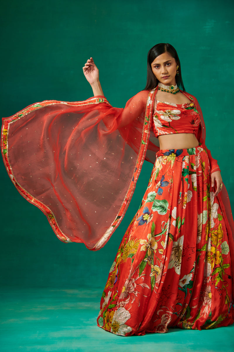 Orange lehenga and blouse set with dupatta