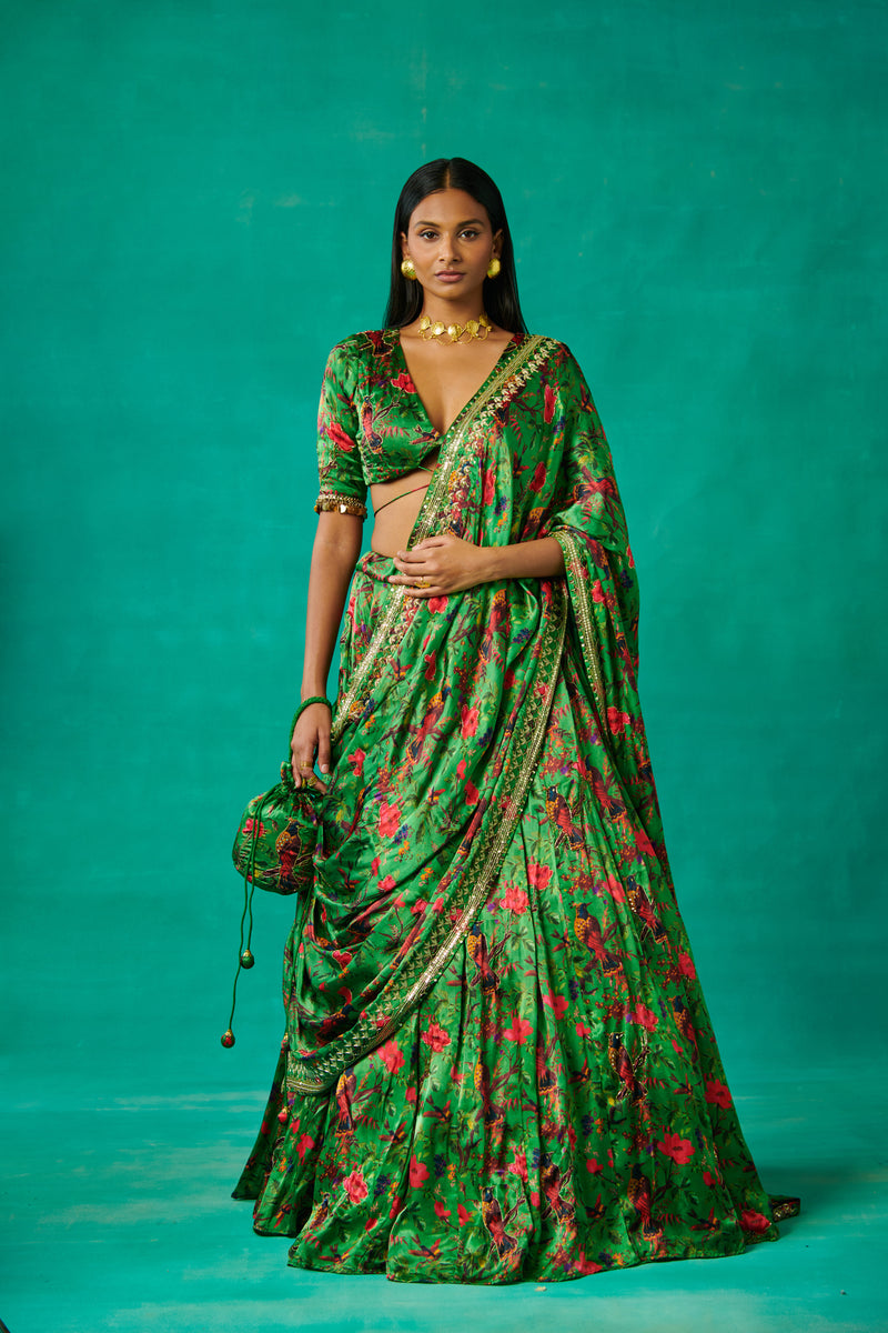 Green lehenga and blouse set with dupatta