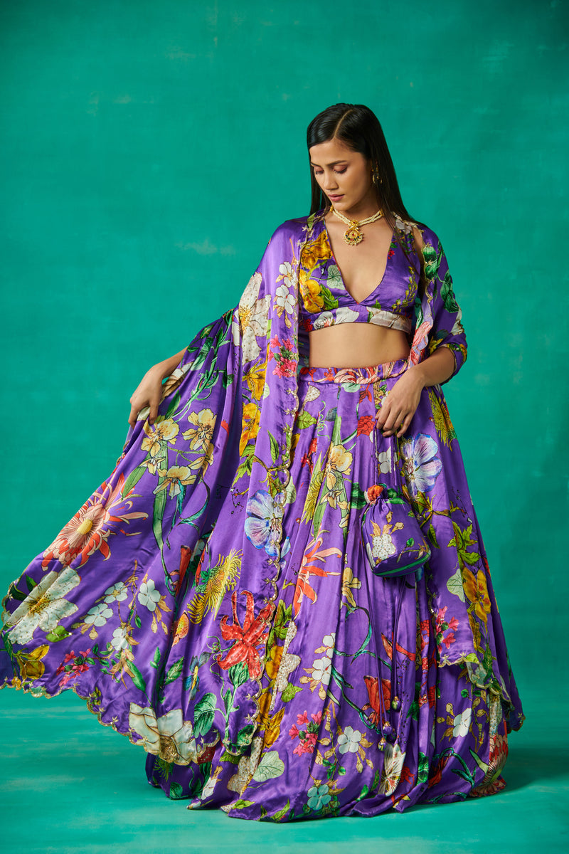 Purple Lehenga and Blouse Set with Dupatta