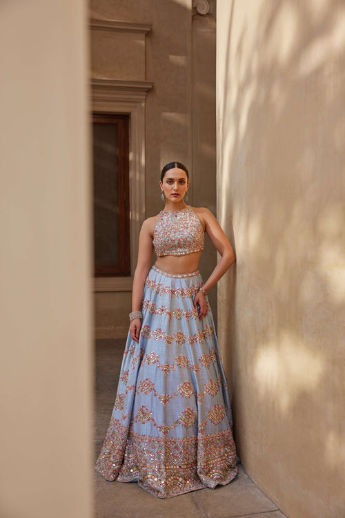 ENGLISH BLUE MIRROR LEHENGA