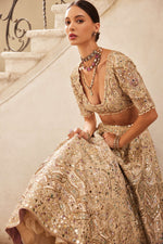 CHAMPAGNE RAWSILK MIRROR LEHENGA SET