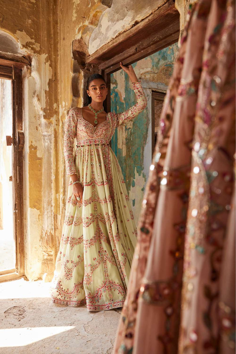 GREEN GEORGETTE FLOOR LENGTH ANARKALI SET