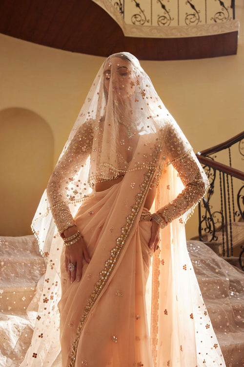 PEACH ORGANZA SAREE