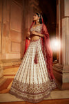 IVORY TAFETTA  BRIDAL LEHEHENGA CHOLI SET WITH RED DUPATTA